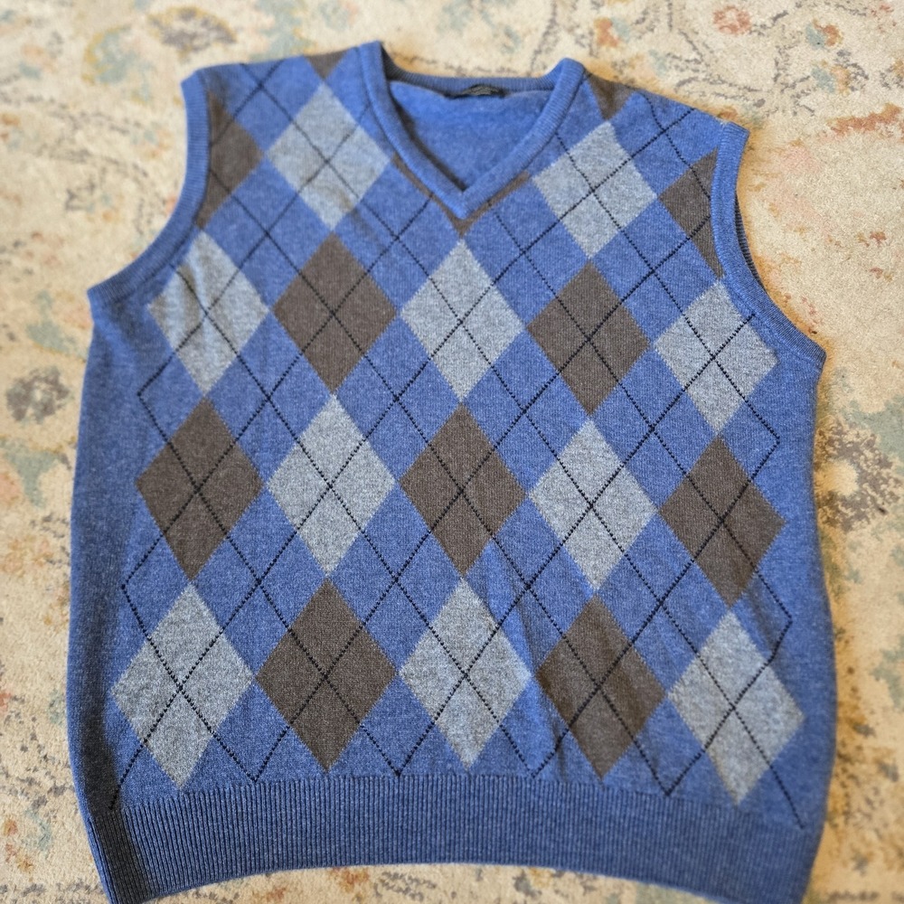 Hawick Knitwear Scotland 100% Lambs Wool Argyle Sweater Vest Mens XL academia